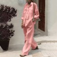 thumbnail image 2 of Timegard Cotton Linen Outfits for Women Button up Long Sleeve Collared Plus Size Tops with Pockets Wide Leg Pants Sets, 2 of 6