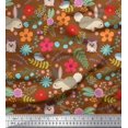 thumbnail image 1 of Soimoi Tissu en Georgette de Polyester à Motif Floral, Tissu à Imprimé de Dessins Animés Rabbit & Porcupine au Mètre, 52 Pouces de Large, 1 of 3