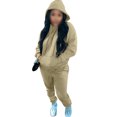 thumbnail image 3 of MAWCLOS Ladies Two Piece Outfit Drawstring Tracksuit Sets Long Sleeve Jogger Set Straight Leg Sports Hooded Neck Sweatsuits Khaki XL, 3 of 4