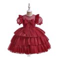 thumbnail image 2 of Penkiiy Robe de Fête d'Anniversaire Longue pour Tout-Petites Filles en Tulle Filet avec Nœud et Volants 6-7 Ans Rouge, 2 of 9