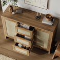 thumbnail image 4 of Ourlova 47 Pouces Buffet Moderne en Rotin Boho avec Tiroirs et Portes, Table Console en Bois pour Bar à Café, Entrée, Salon, 4 of 9