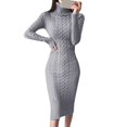 thumbnail image 1 of Kcodviy Robes d'Été à Col Roulé à Manches Longues pour Femmes, Robes Chandail de Travail pour Femmes, Robe Moulante Tricotée Décontractée d'Automne, Robe Midi, Robes Chandail, 1 of 4