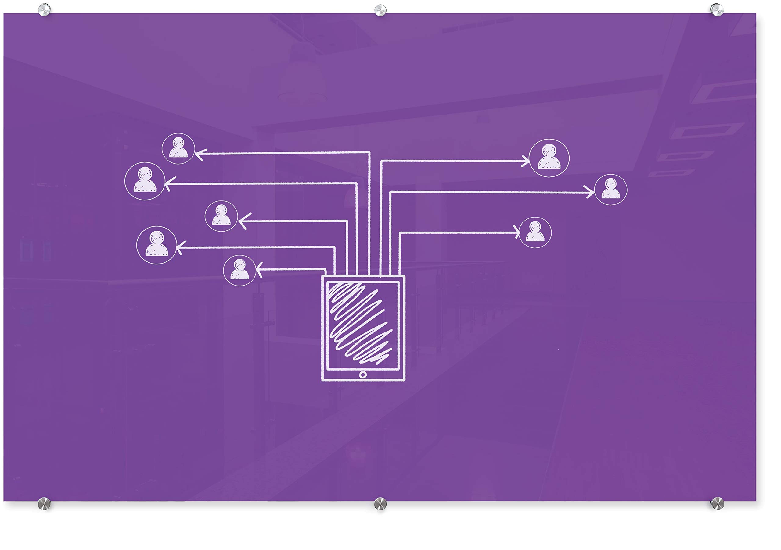 MooreCo 83845-Purple Visionary Glass Board, Magnetic Dry Erase Whiteboard, Frameless, Purple, 4x6 Foot