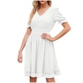 thumbnail image 1 of Dvprdro Robe en Chiffon pour Femmes, Mode Été, Col en V, Manches Courtes, à Volants Plissés, Décontractée, Ample, Boho, Plage, Soleil, Mini Robe, 1 of 5
