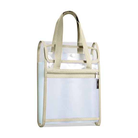 Yellow Double Layer Handheld Document Storage Tote Bag, Clear PVC Mesh Large Capacity Portable File Organizer with Front Zipper Pocket for Office Daily Use
