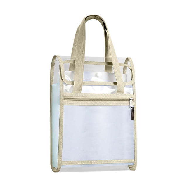 Yellow Double Layer Handheld Document Storage Tote Bag, Clear PVC Mesh Large Capacity Portable File Organizer with Front Zipper Pocket for Office Daily Use
