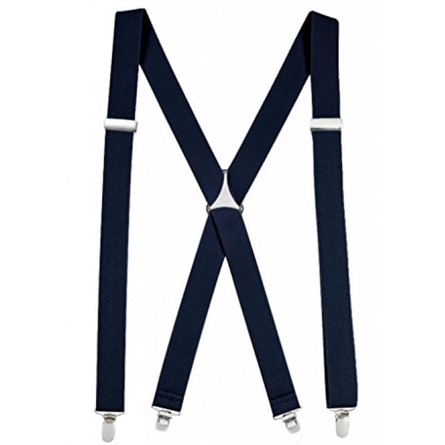 Mens Elastic X-Back Adjustable Straight Clip On Suspenders - Navy (Tall, 54" Long)