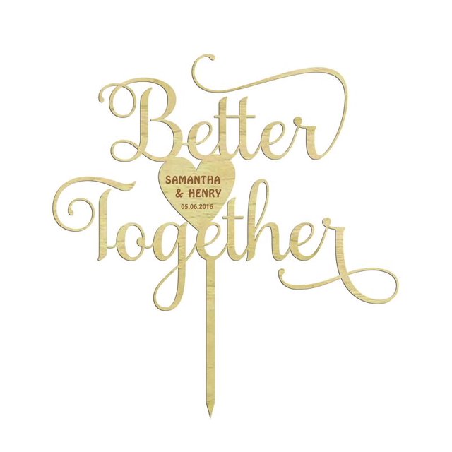 Better Together Romantic Wedding Cake Topper Custom Rustic Wood Engraved Cake Topper Cake Decoration 7-8 Inches Wide