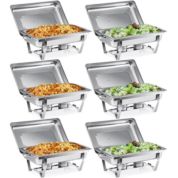 6Pack Chafer Chafing Dish Sets 9L/8Q Stainless Steel Pans Catering Full Size