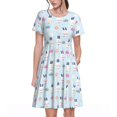 thumbnail image 1 of Bixox Women's Short Sleeve Summer Dress Loose Swing Knee Length Dresses with Pockets-Rabbit In The Rain, 1 of 7