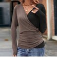 thumbnail image 4 of FAIWAD Womens Slim Deep V Neck Cross Wrap Top Long Sleeve Solid Color Pullover Tunic Top, 4 of 7