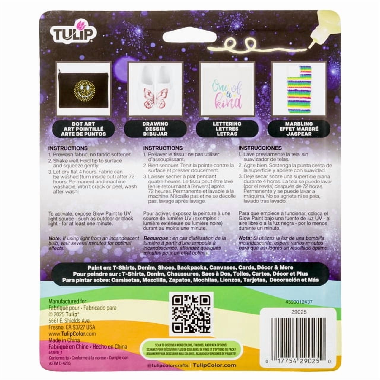 Tulip Dimensional Fabric Paint Glow the Dark Pack, Liquid Craft Paint, 6-Pack 1.25 fl oz Bottles for & DIY Art Projects