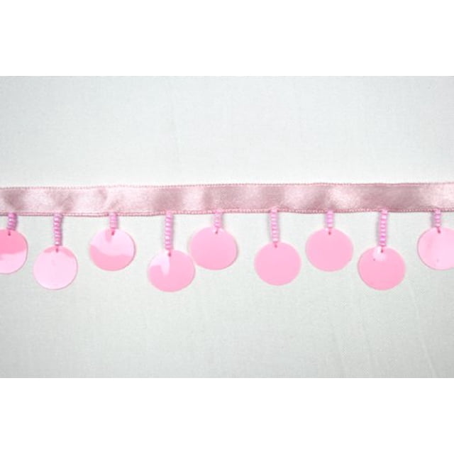 Altotux Beaded Trim 1-1/2" Multi-Color Round Sequins Glass Bead with 3/8" Ribbon (Pink)
