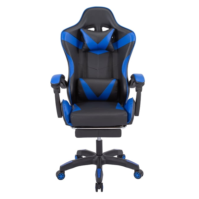 Fauteuil de Jeu en Cuir Inclinable Melior Home, Soutien Ergonomique, Dossier Haut, Massage, Roues, Bleu