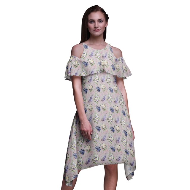 Bimba Robe Droite à Épaules Dénudées pour Femmes, Tunique de Fête à Col Rond, Imprimée Aquarelle Grise - XXX-Large