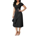 thumbnail image 2 of HEVIRGO Robe Midi de Fête pour Femme Grande Taille à Manches Courtes, Col en V, Ourlet Asymétrique, Taille Ajustée, Noir m, 2 of 10