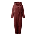 thumbnail image 4 of Combinaison Pyjama à Capuche à Manches Longues pour Femmes, Décontractée, Chaude pour l'Hiver, Tenue de Nuit - Rouge TTTG, 4 of 6