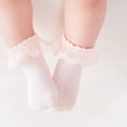 thumbnail image 2 of Zanarzt Little Girls Ruffle Ankle Dress Socks Baby Socks Spring and Fall Cotton Baby Socks Lace Stretch Boneless Girls Lace Lace Mid Calf Socks Pink,0-1 Years, 2 of 6