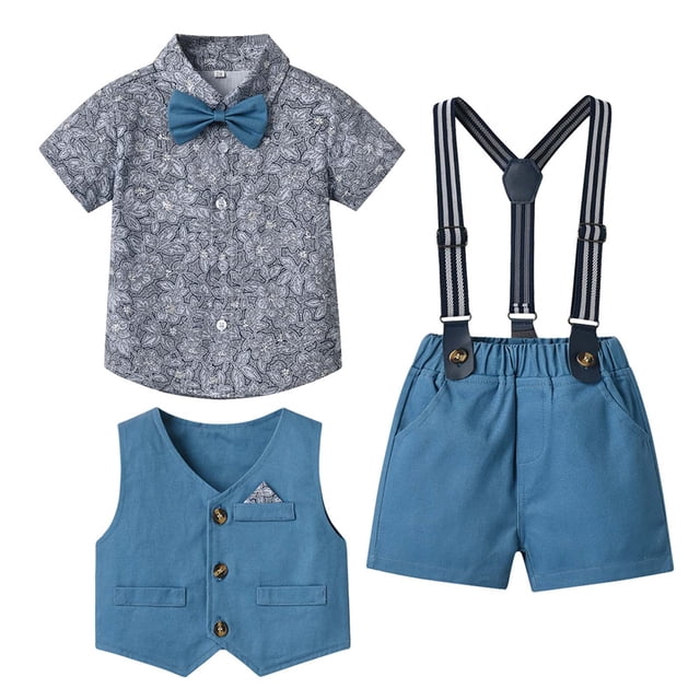 Birdeem Boys Short Sleeve Printing Shirts&Strap Shorts&Vest Three-Piece Set,Photography Performance Set