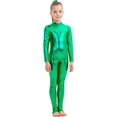 thumbnail image 2 of Girls Shiny Metallic Long Sleeve Unitard Spandex One Piece Wet Look Kid Bodysuit, 2 of 5