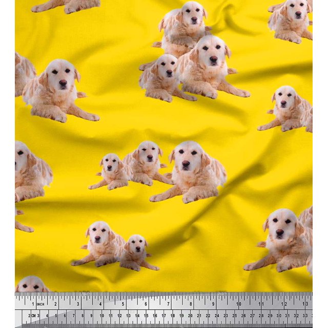 Soimoi Polyester Crepe Fabric Golden Retriever Dog Print Fabric by Yard 42 Inch Wide
