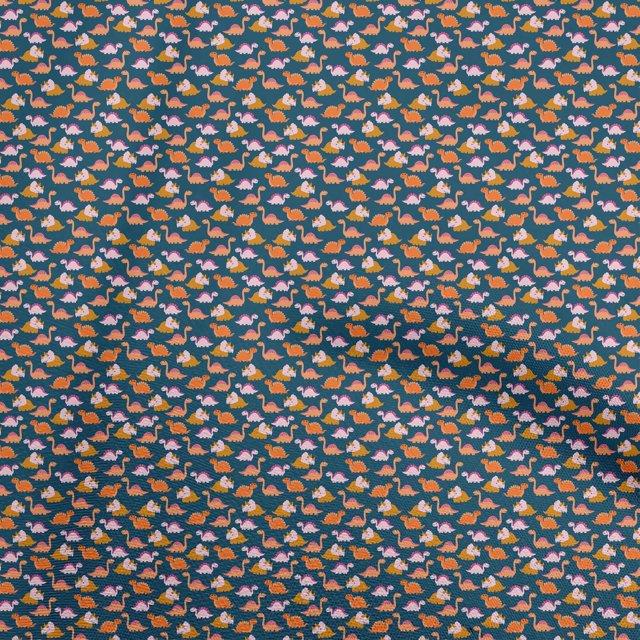 oneOone Polyester Spandex Teal Blue Fabric Colorful Dinosaur Cartoon Craft Projects Decor Fabric Printed By The Yard 56 Inch Wide