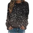 thumbnail image 1 of AherBiu Chandails à Col Rond pour Femmes Manches Longues Imprimé Brillant Printemps Décontracté Ample Chandail Pailleté Hauts, 1 of 4