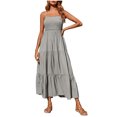 thumbnail image 1 of Robe Bohème pour Femmes Robe Bohème pour Femmes à Bretelles Spaghetti, Smockée, à Étages, Longue, de Plage, Soleil, Sans Manches, Unie, Robe Maxi, 1 of 8