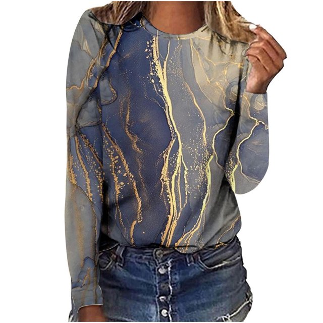 IROINID Liquidation T-Shirts à Manches Longues pour Femmes Col Rond Imprimé Haut T-Shirt Blouse, Kaki