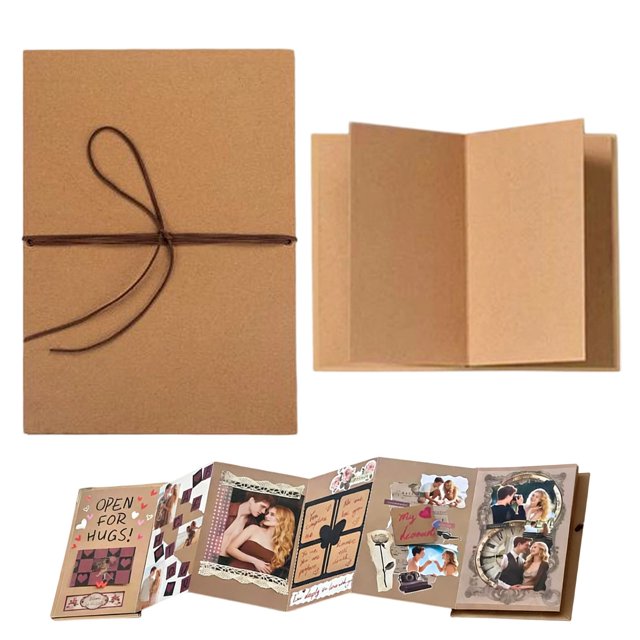 Scrapbook Album Photo Album With DIY Accessories Set Stretchable Folding Paper Memory BookforWedding Anniversary, Small Size, Kraft Paper Inner Pages, 11 * 18cmforPhotos