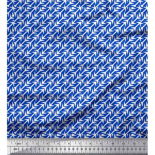 Soimoi Blue Silk Fabric Diagonal Arrow Print Sewing Fabric Yard 42 Inch Wide