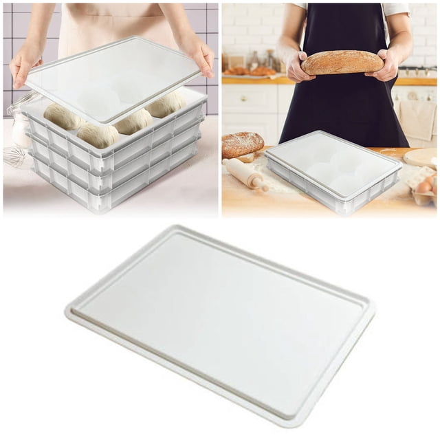 Dough Proofing And Food Storage Container With Airtight Lid for baking, fermentation, and kitchen organization. The image shows a clear rectangular container with a secure white lid, holding dough balls for proofing. Featuring an airtight seal and food-safe construction, it is ideal for meal prep, fermenting, and storing food on countertops or in pantries.