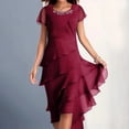 thumbnail image 1 of LSLJS Women Mode Été Couleur Unie Patchwork Chiffon Manches Courtes Col Rond Dress, Robe d'Été Plage Dresses, 1 of 6
