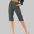 thumbnail image 2 of Timegard Cropped Pants for Women Capris Summer Casual Button Ruffle Elastic Waist Solid Color Lounge Pants, 2 of 4