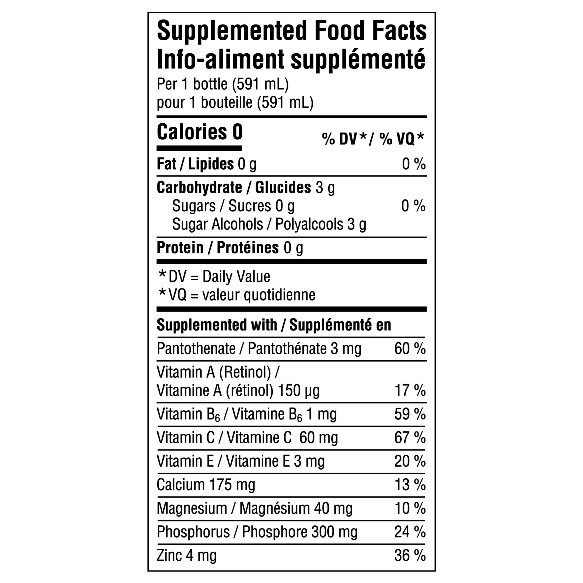 vitaminwater Zero Squeezed Lemonade Nutrient Enhanced Flavored Water Beverage, 591 mL Bottle