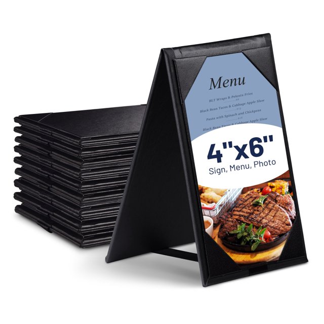 Wechef 10 Pcs Support de Menu Double Face 4x6 Pouces Tente de Table Restaurant Café Cuir Noir