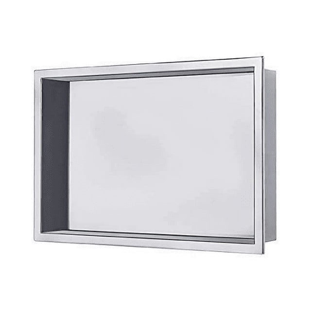Une niche de Douche en Acier Inoxydable 12"x20 Pouces avec une Finition chrome Polie, Idéale pour le Rangement d'Essentiels de Salle de Bain comme le Shampoing et le Savon. Ce Panier de Douche Rectangulaire Présente une surface Élégante et Miroir et Est Fabriqué par IB Tools.
