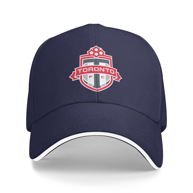 Toronto FC Hat Unisex Casual Baseball Cap featuring a navy blue design with the Toronto FC logo embroidered on the front. Made from 100% washed cotton fabric for a soft and breathable fit, it includes an adjustable metal buckle for a secure fit. Lightweight and foldable, suitable for all seasons and ideal for casual outings, sports, travel, or outdoor activities.