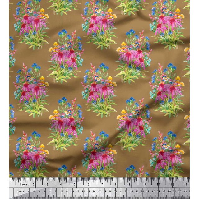 Soimoi Viscose Chiffon Fabric Leaves & Floral Decor Fabric Printed Yard 42 Inch Wide