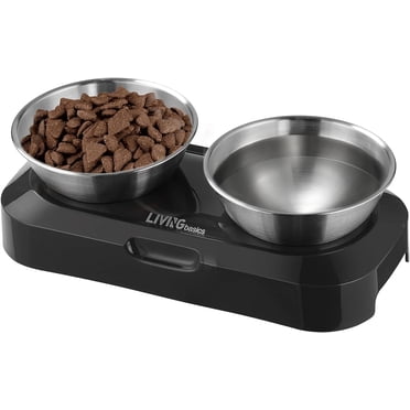 Gamelles pour Chien Surélevées Ajustables, LIVINGbasics Bol d'Eau et de Nourriture Surélevé en Acier Inoxydable Incliné à 15°, Matériau de Qualité Alimentaire Sans Stress, Antidérapant et Anti-Déversement, Bols d'Alimentation pour Animaux