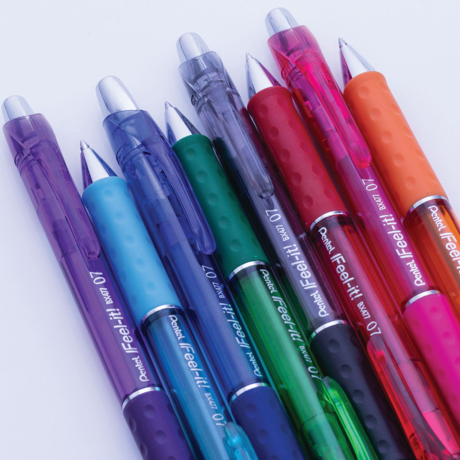 Pentel Feel-It!, Low Viscosity, Retractable Ballpoint Pen, Blue Ink, Metal Tip, 0.7mm, Box of 12