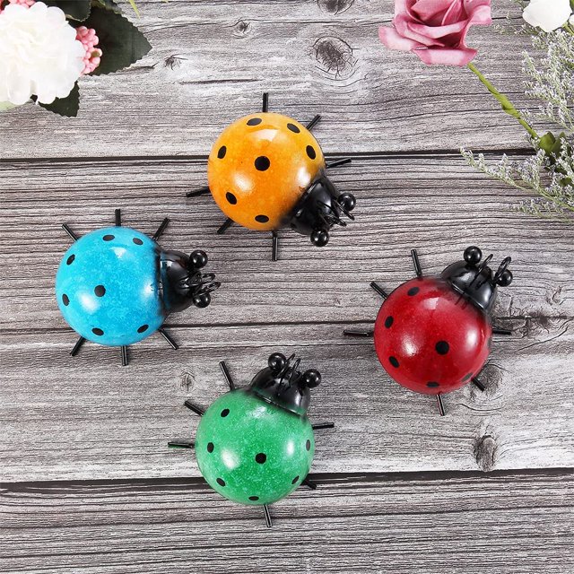 4 Pcs Wall Metal Deco, Outdoor Decorative Object, Ladybug Deco For Garden Fence, Patio, Living Room, Shed
