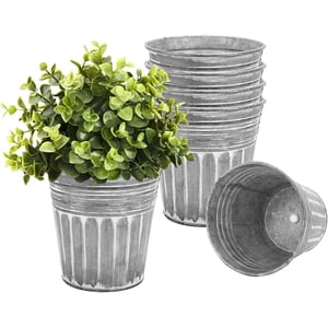 6 Pots de fleurs rustiques en métal argenté de pouce - 6Pcs Planters galvanisés avec trou de drainage et bouchon en caoutchouc, Rustproof Metal Bucket Plant Pots Farmhouse Vintage Style pour décorer