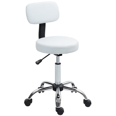 HOMCOM Adjustable Rolling Stool with Backrest, Faux Leather Stool Chair