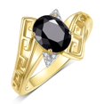 thumbnail image 3 of RYLOS Rings for Women 14K Yellow Gold Greek Key Designer Ring 9X7MM Gemstone & Diamond Ring October Onyx Jewelry  Size 10, 3 of 7