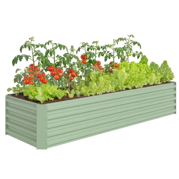 Outsunny 8x2.6x1.5ft Galvanized Raised Garden Bed, Open Bottom Light Green