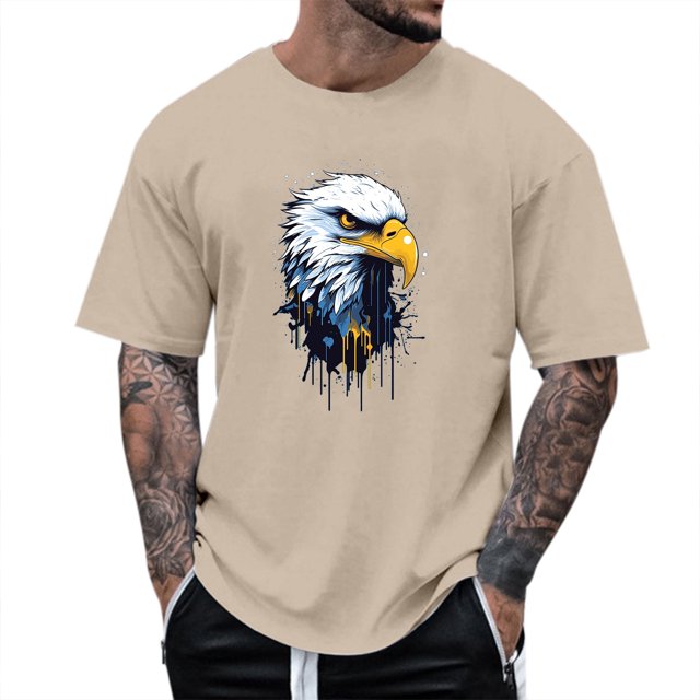 LUOGENLI T-shirts pour Homme pour Hommes T-Shirt d'Été à Col Rond à Manches Courtes Mode pour Homme Plein Air Loisirs Motif Aigle E T-Shirt T-shirts pour Hommes T-shirts Graphiques T-shirts de Pêche la Saint-Patrick Kaki TTTG