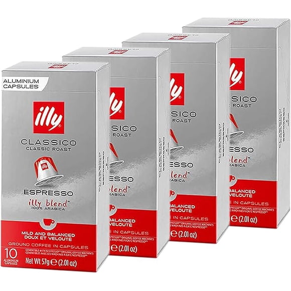 Lot de 4 - Capsules Compatibles Nespresso Illy - Espresso Classico 10 par Paquet, Espresso Classico, 57 Grammes