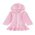 thumbnail image 1 of Kids Girl Hoodie Dress Solid Color Ruffled Zipper Long Sleeves Beach Dress, 1 of 8