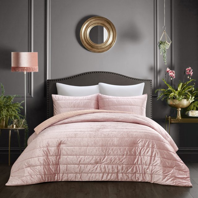 Grace Living Zymir Crushed Velvet Comforter Set - Channel Tufted